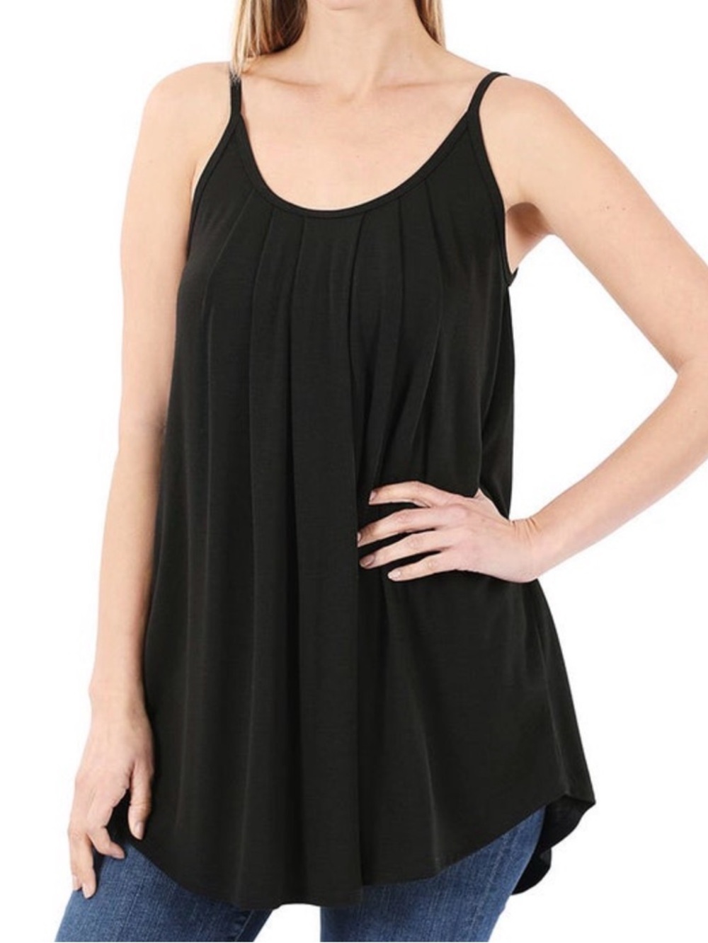 Zenana Oversized Black Pleated Scoop Neck Tank -NWOT